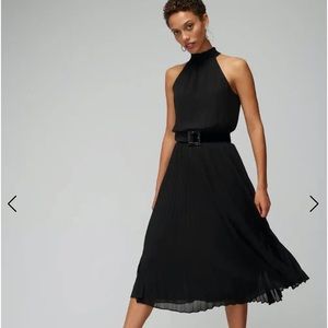WHBM black pleated halter midi dress